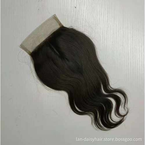 Top Indian Human Hair  Toupee Silk Lace  Wholesale Body Wave 4*4 Machine made Closure